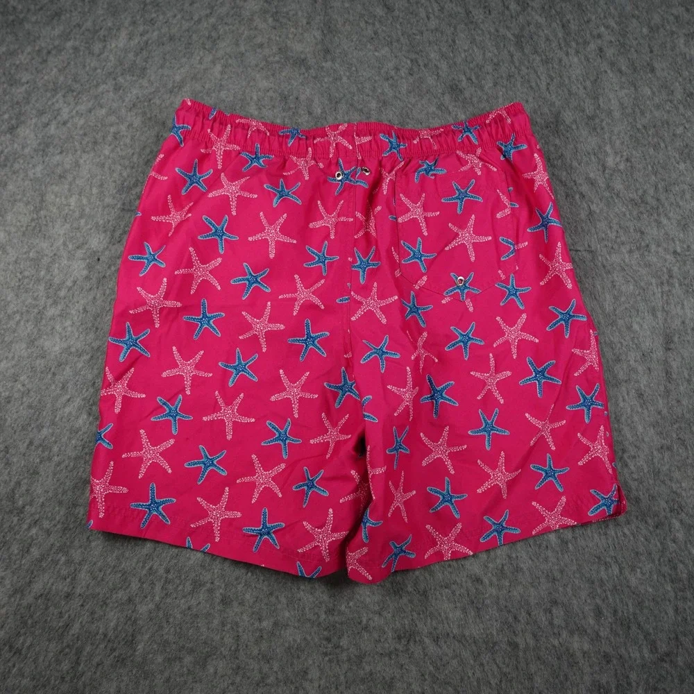 Lands End Shorts Mens Large Pink‎ Starfish Print Elastic Waist Drawstring Beach